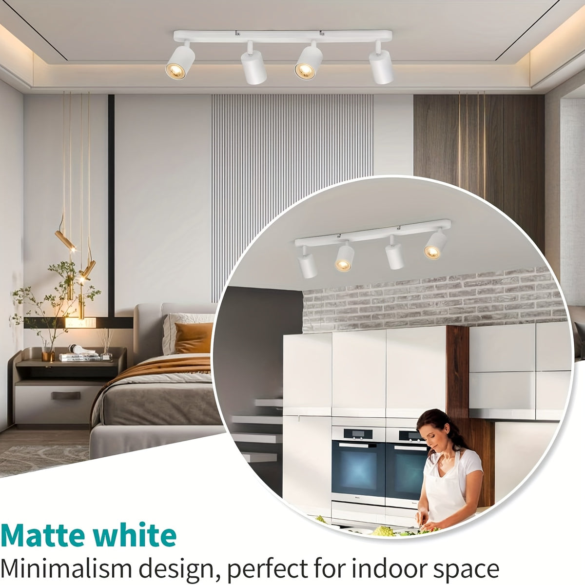 Spot de plafond 4 cylindres blancs orientables, barre 55 cm, GU10