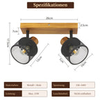 Plafonnier 2 spots en bois flammé et cages grillagées noires, E14