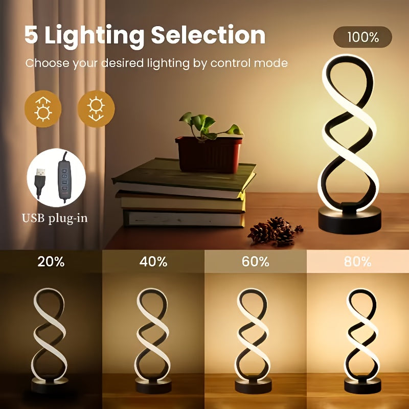 Lampe de bureau LED en double spirale, noire, blanche ou dorée