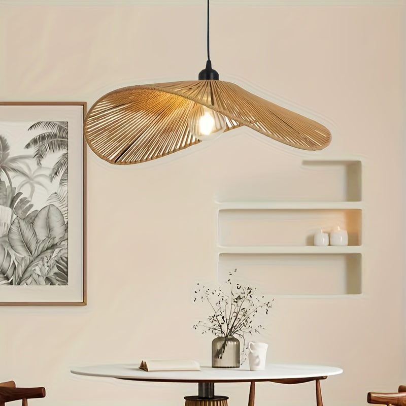 Suspension en rotin forme chapeau Ø 40 cm, bord ondulé, douille E27