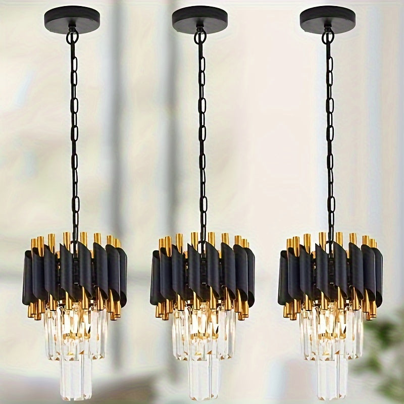 Mini lustre à tubes dorés et prismes de cristal, Ø 20 cm, sur chaîne