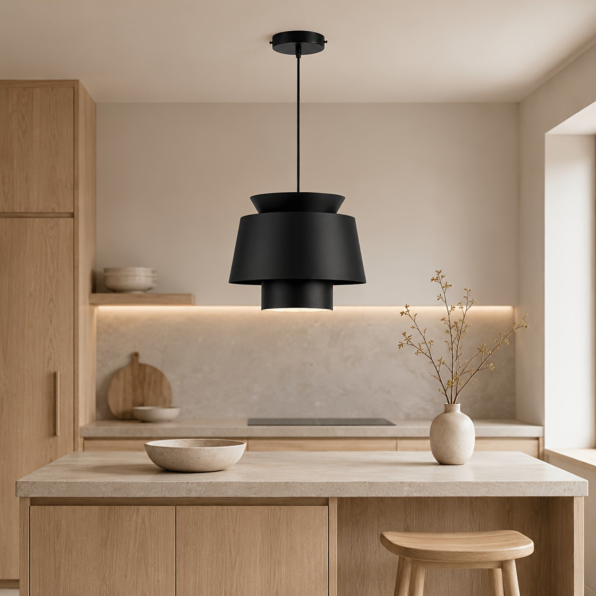 Suspension blanche à trois étages en métal, Ø 23 cm, câble noir