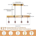 Suspension poutre effet bois brûlé, 3 ou 4 lumières, douilles E27