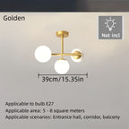 Plafonnier 3 globes en verre opalin, monture noire ou dorée, Ø 39 cm