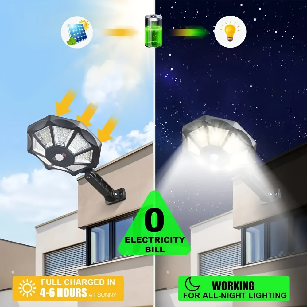 Projecteur solaire octogonal 168 LED à détecteur, lot de 2