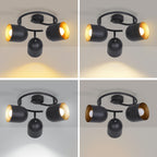 Plafonnier 3 spots noirs à intérieur doré, E14 orientables, 25 cm