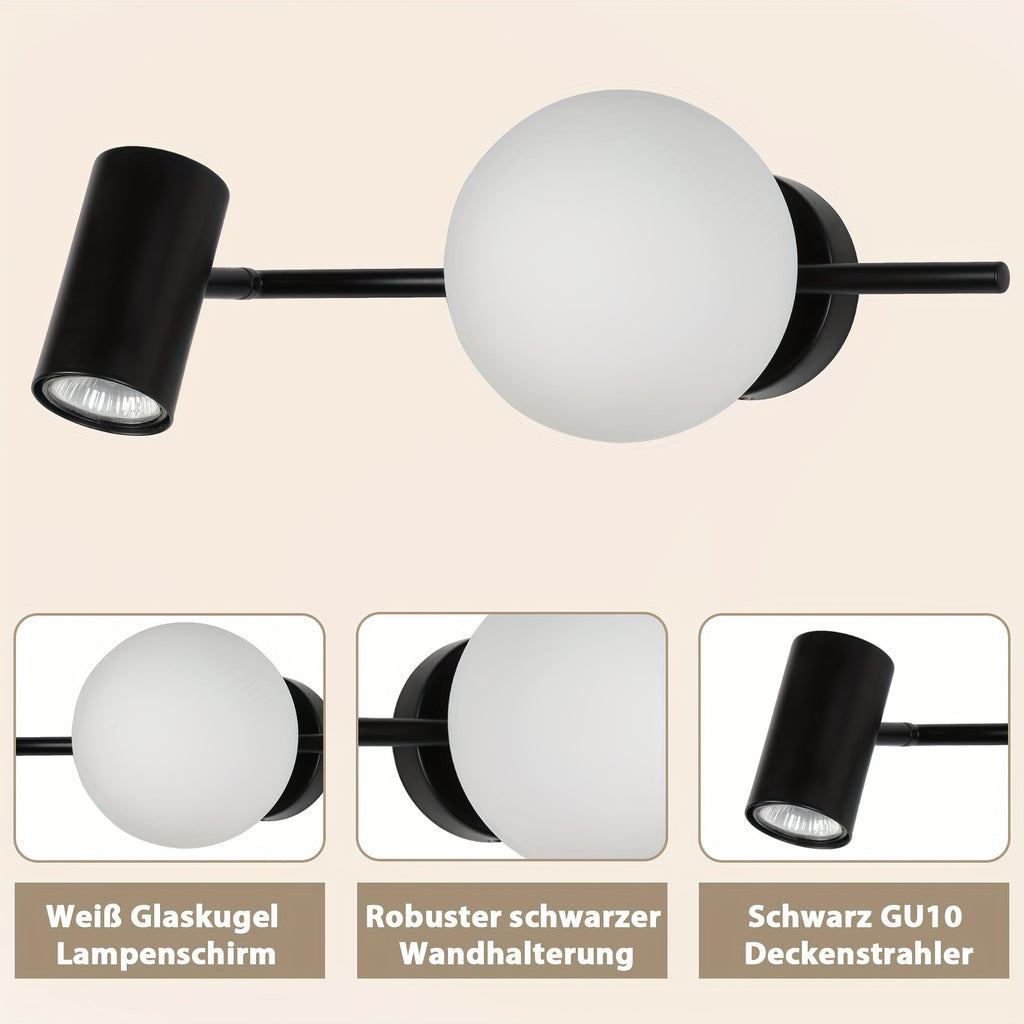 Plafonnier globe en verre opalin et spot GU10 orientable