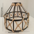 Abat-jour cage vintage en métal noir et corde de chanvre, Ø 30 cm