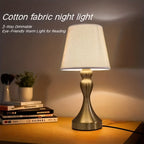Lampe de chevet dorée, abat-jour conique aspect lin, câble USB