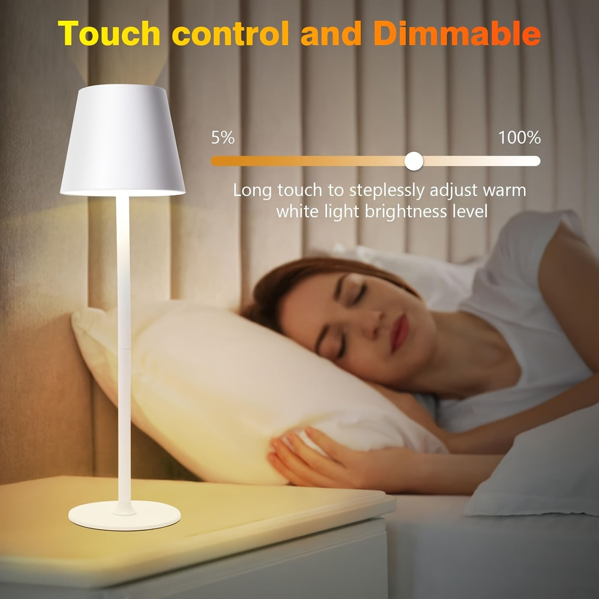 Lampe de table LED sans fil à abat-jour conique et deux hauteurs