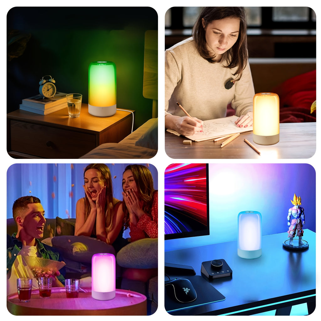 Lampe de chevet tactile RVB cylindrique, lumière d'ambiance USB