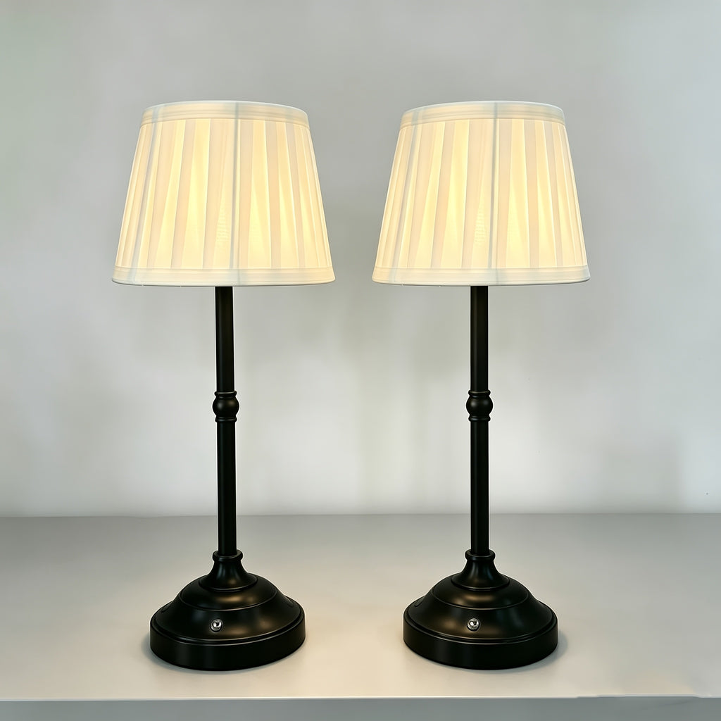 Lot de 2 lampes de chevet sans fil, abat-jour plissé crème