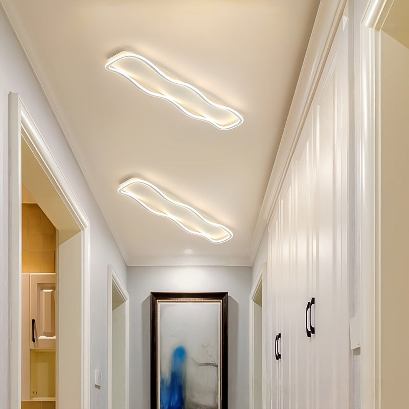 Plafonnier LED long en forme de vague, 60 cm, doré, blanc ou noir