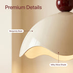 Suspension dôme ondulé blanc laiteux et perle bordeaux, Ø 28 cm