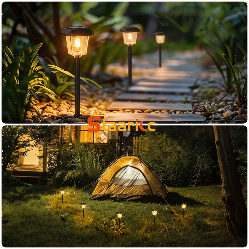 Lampe solaire lanterne à ampoule filament sur piquet, lot de 4