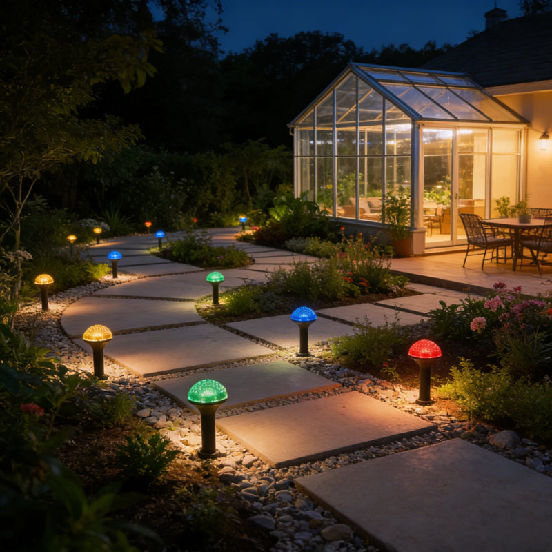 Guirlande solaire à piquets champignons, 11 ou 21 lumières IP44