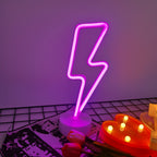 Néon LED éclair sur socle, rose, bleu ou bicolore, 31 x 11 cm