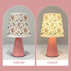 Lampe de chevet rose à motif protea, plumes et feuillage, USB