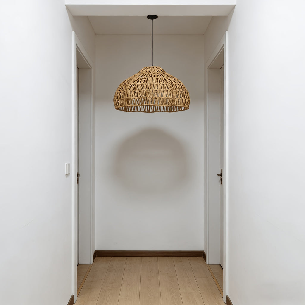 Grand abat-jour festonné en corde épaisse tressée, Ø 50 x H 25 cm