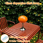 Lampe champignon en verre ovale sur pied chromé, USB, 3 teintes