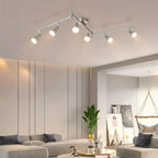 Plafonnier 6 spots GU10 argenté sur bras articulés, 120 cm de long