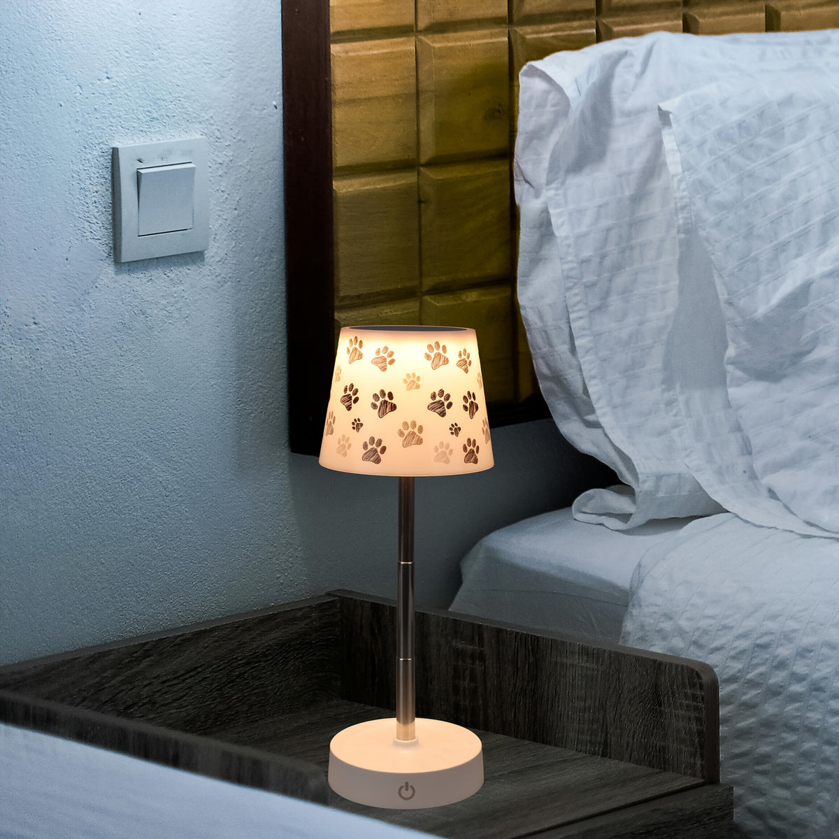 Lampe de chevet sans fil télescopique, décor cerfs ou empreintes