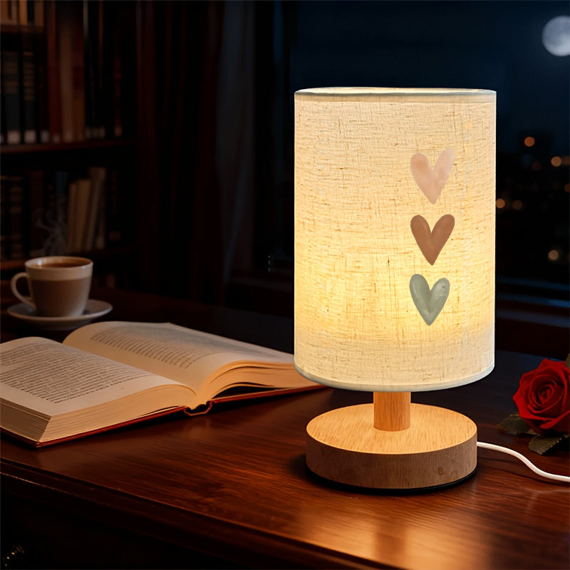 Lampe de chevet à abat-jour en tissu imprimé de trois cœurs