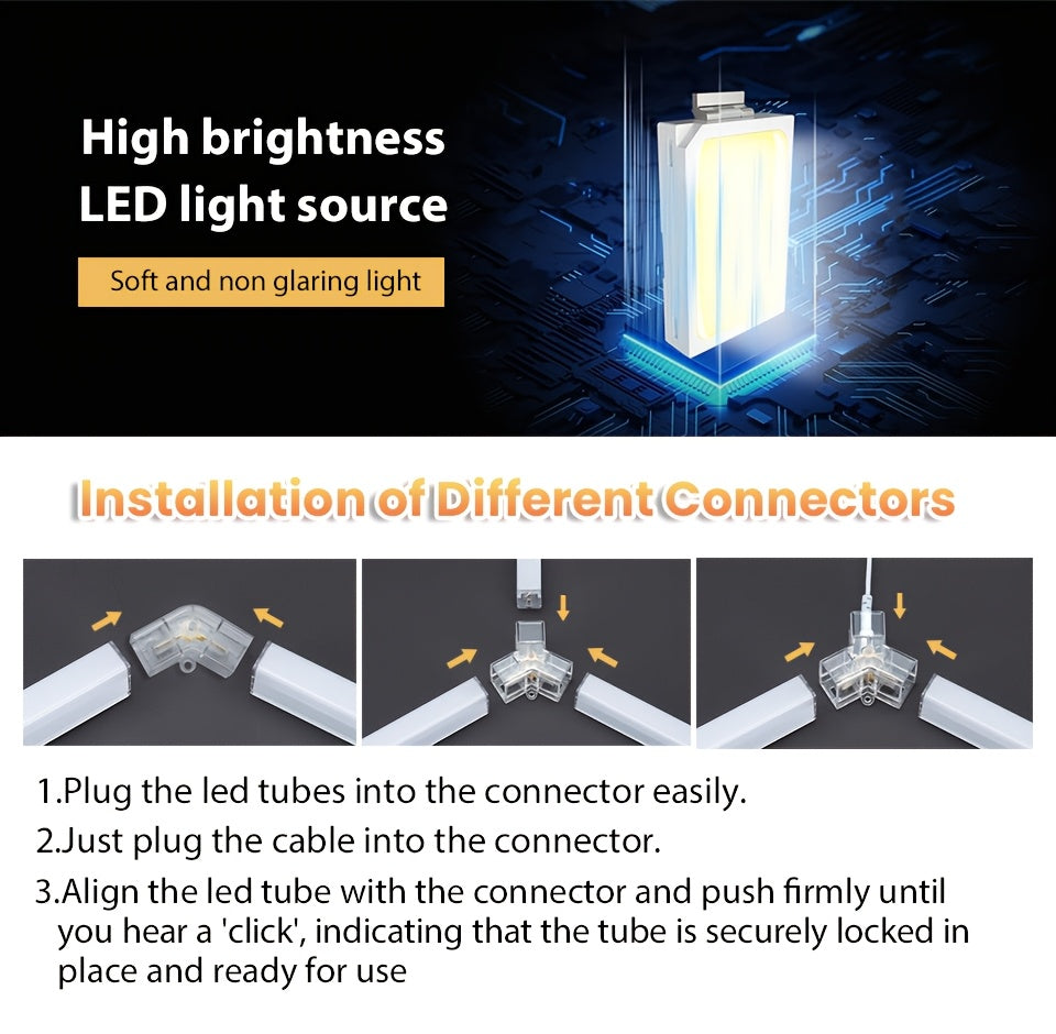 Plafonnier LED hexagonal en kit pour garage ou atelier, 24 à 68 tubes