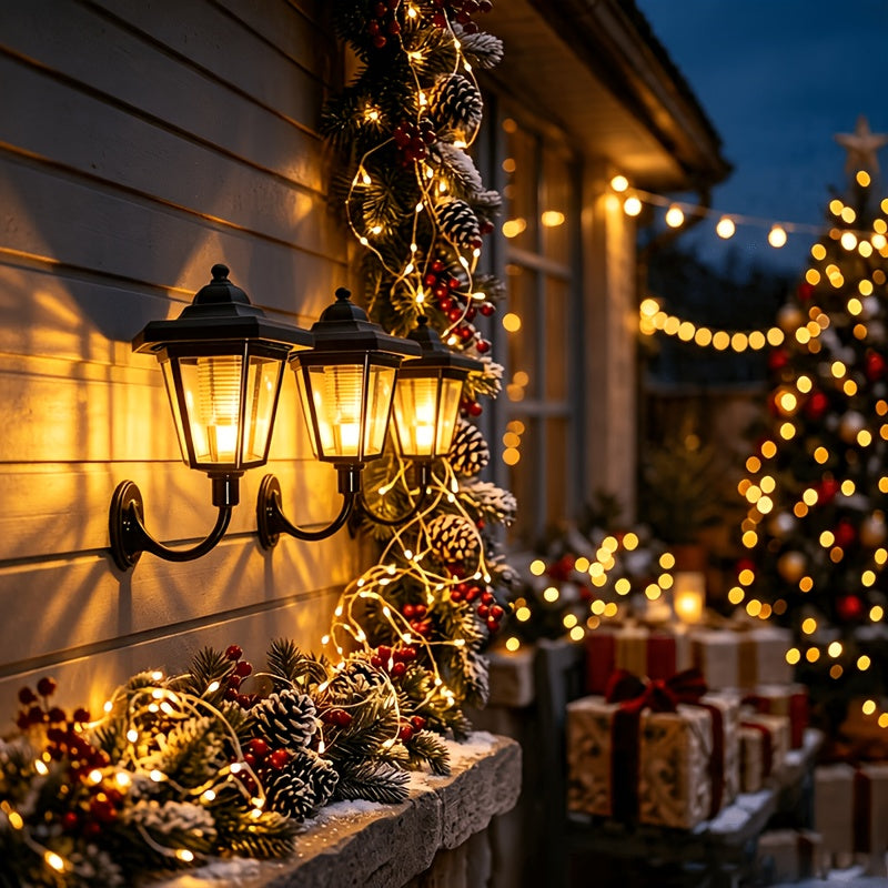 Lanterne murale solaire noire à toit hexagonal, lot de 3 ou 5