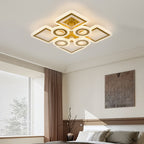 Plafonnier LED géométrique 75 cm, anneaux et carrés, trois teintes