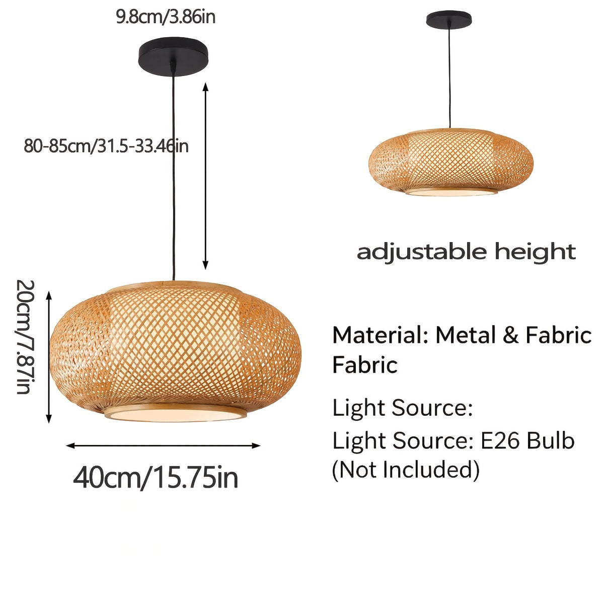 Suspension en bambou ovale de 40 cm à diffuseur en tissu