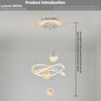 Lustre LED blanc à anneaux entrelacés et globes perlés, trois teintes