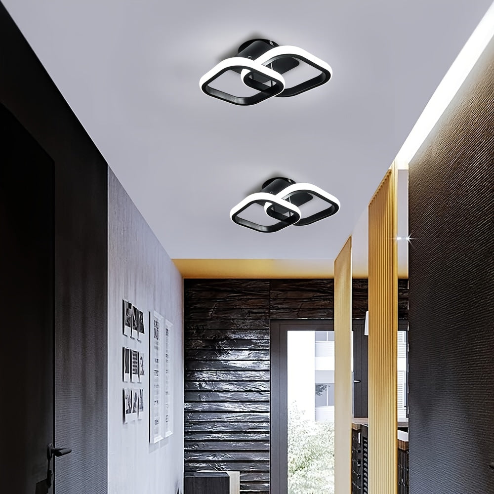 Plafonnier LED à deux carrés entrelacés, noir ou blanc, 29 cm