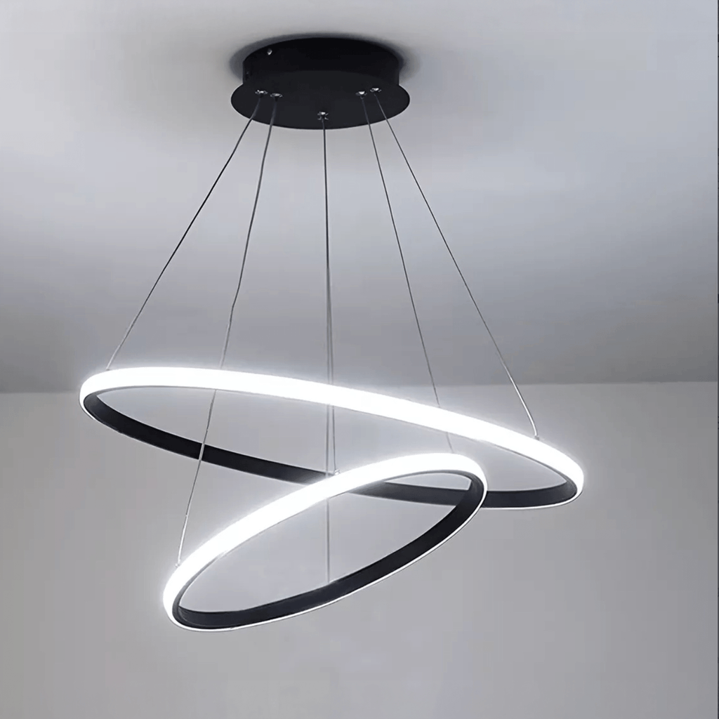 Lustre LED à deux anneaux noirs inclinés, Ø 40 cm et 2000 lumens