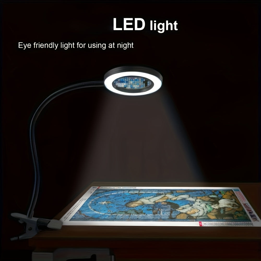 Lampe à pince avec loupe et anneau LED, col de 40 cm, blanche