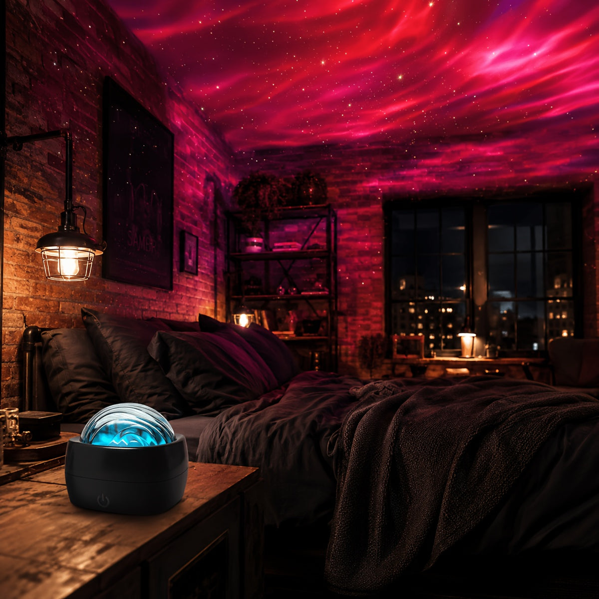 Projecteur ciel étoilé et aurores, veilleuse noire à bouton, USB