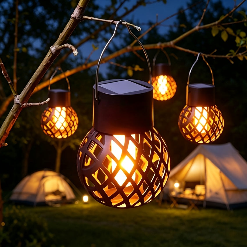 Lanterne solaire boule à effet flamme 12 LED, IP44, lot de 4