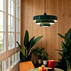 Suspension style Bauhaus vert sapin à trois disques étagés, Ø 34 cm