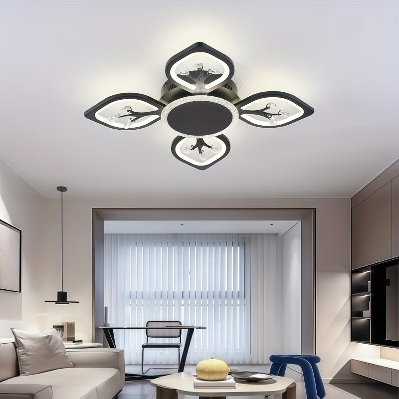 Plafonnier LED à 4 feuilles scintillantes, doré, blanc ou noir