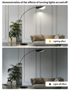 Lampadaire arc noir à abat-jour feuille, 200 cm, douille E27