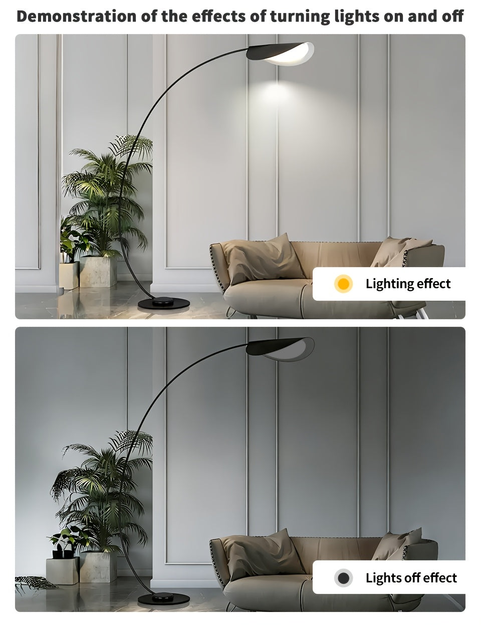 Lampadaire arc noir à abat-jour feuille, 200 cm, douille E27