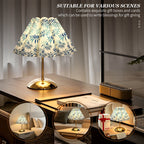 Lampe de chevet plissée à feuillage bleu-vert, pied doré et câble USB