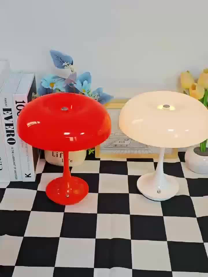 Lampe champignon sans fil rétro au chapeau anneau, blanche ou orange