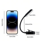 Lampe de lecture à pince noire rechargeable, tête plate, col 14,5 cm