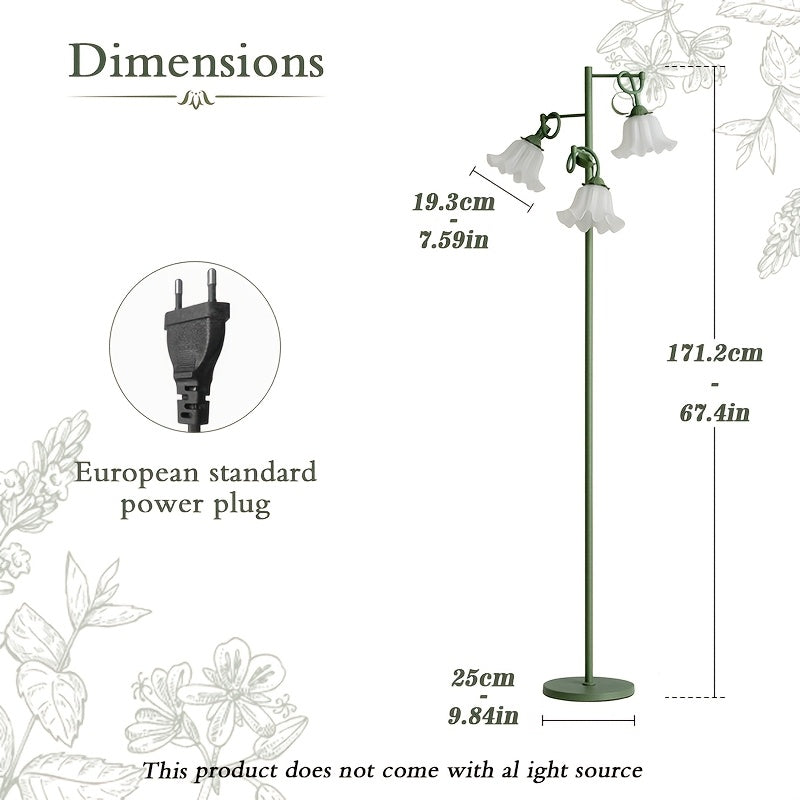 Lampadaire à trois fleurs blanches sur tiges vert sauge flexibles