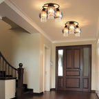 Plafonnier à 3 globes en verre fumé et pampilles, spirale noire