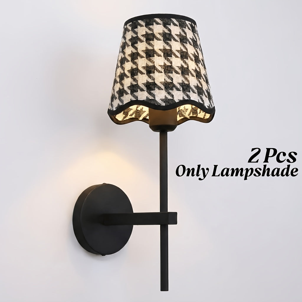 Lot de 2 abat-jours pied-de-poule festonnés noir et blanc, Ø 18,2 cm
