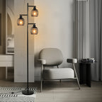 Lampadaire noir à trois cages spirale en métal, 3 lumières E27