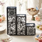 Lot de 3 photophores carrés noirs à découpes fleurs et papillons