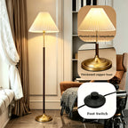 Lampe sur pied à abat-jour plissé crème et chaînette dorée, 160 cm